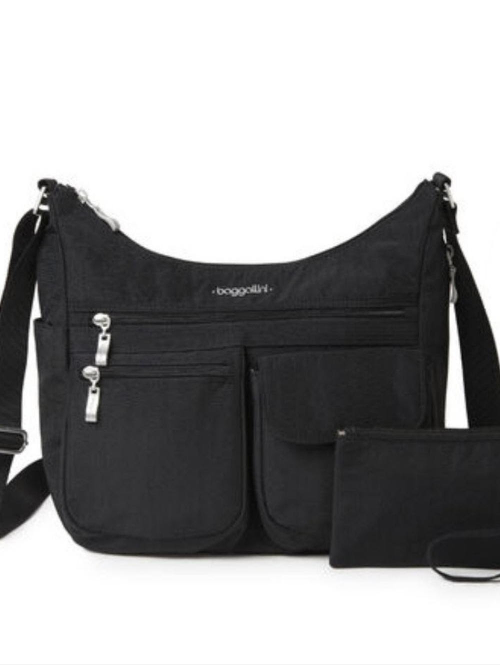 Baggallini Black Nylon Everywhere Crossbody Bag with Matching Pouch NWOT